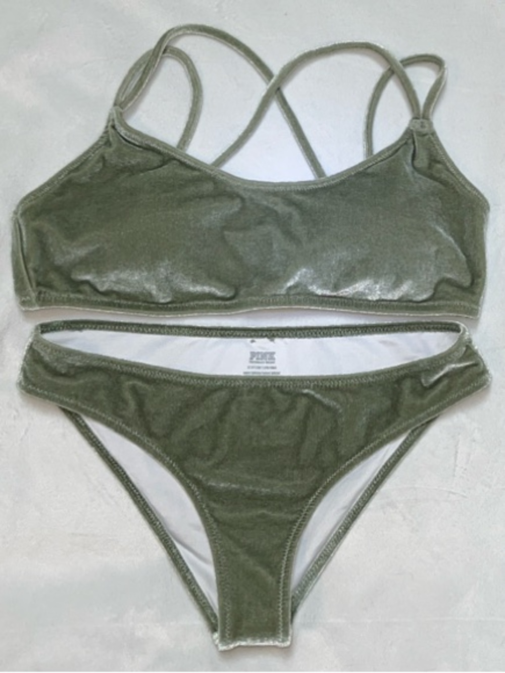 PINK Victoria's Secret Green Velvet Bikini Set S/M
